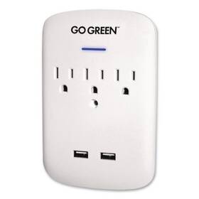 Gogreen Power 815333010578 3 Outlet 2 Usb Wall Tap 735 J White
