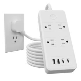 Gotmar 767552926607 Flat Plug Surge Protector Power Strip With 5ft Extension Cord 4 Outlets Usb