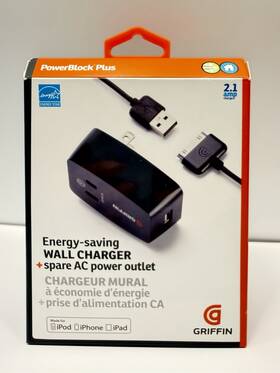 Griffin Gc23106 Powerblock Plus Wall Charger 2.1a Ac Outlet For Ipod Iphone Ipad Nib