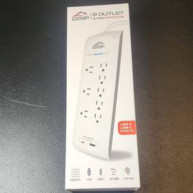 Dms3-1190 Grip Surge Protector Power Strip 8-outlet Usb/usb-c 6ft Flat Plug