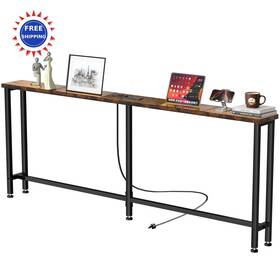 St-78-rustic Grleaf 9ft Sofa Table Power Strip 2 Ac Usb Ports Metal Frame Rustic Brown