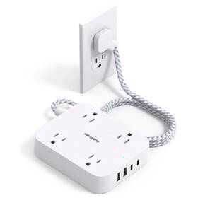 194187 Hanycony Flat Plug Extension Cord 5ft Power Strip With 4 Usb Ports 2 C