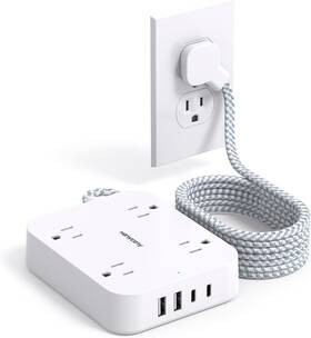 Hanycony 445006633679 10 Ft Extension Cord Ultra Thin Flat Power Strip With 4 Outlets Usb
