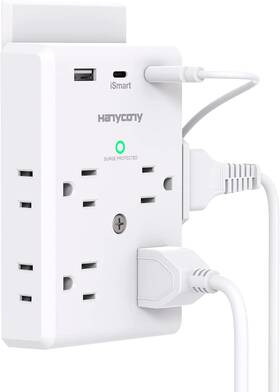 900j Hanycony 445013793779 Multi Plug Outlet Extender With Usb C Ports 3 Sided Power Strip Surge