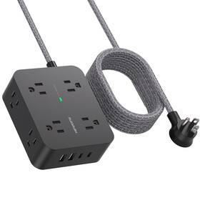 Hanycony 758510647177 Power Strip Surge Protector 10 Ft Cord Extension Flat Plug With 8 Outle