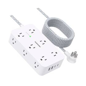 Hn12u12wc2 Hanycony Extension Cord 10 Ft Power Strip Surge Protector With 12 Outlets 4 Usb Ports