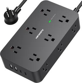 Hn12u5wc2b Hanycony Power Strip Surge Protector 12 Outlets 4 Usb Ports 6 Ft Black Cord 1800j Etl