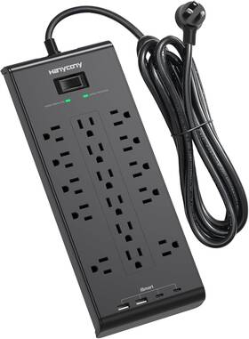 Hn16wc2 Hanycony 16 Outlets Surge Protector Power Strip 5 Ft Flat Plug Black