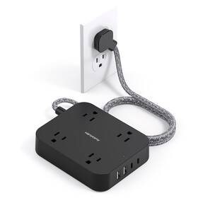 Us2-hn43tb Hanycony Black Flat Plug Extension Cord 5ft Power Strip With 4 Usb Ports 2 C