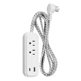 1a1c Hdx 313088115130 2 Outlet 6 Ft. Braided Cord Power Strip With Usb