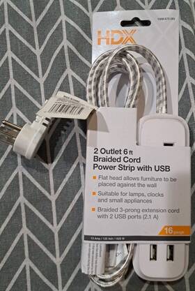 Hdx 970670970665 2 Outlet Braided Cord Power Strip With Dual Usb