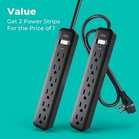 Heavy Duty 884645187032 6-outlet Power Strip 2-pack Black Ac Plug 2ft Extension Cord -limited Deal