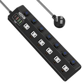 Heekim 704090592956 6 Outlets Power Strip With Individual Switches And Usb C Port Mountable
