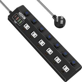 Heekim 744759206725 6 Outlets Power Strip With Individual Switches And Usb C Port Mountable S
