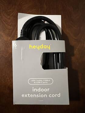 Heyday 058219789650 6ft Indoor Extension Cord With Usbs - Black 1 Outlet Usb-a 2 Usb-c