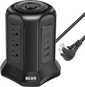 Heying 313033969900 Beva Tower Surge Protector Power Strip Desk Charging Station With 9 Ac Outlet A