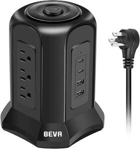 Heying 445010617658 Power Strip Tower Surge Protector Beva 10ft Flat Plug Desktop Charging Station 9