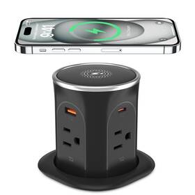 Hezi 798038958638 3.15in Pop Up Countertop Outlet With 15w Wireless Charger Max 20w Usb Power D