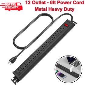 6901219 Hhsoet Rotating Mountable Power Strip 12-outlet Heavy-duty Surge Protector 6ft Cord
