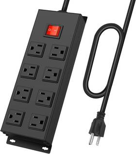 Cc15a-02-08-07 Hhsoet Metal Magnetic Power Strip 8 Outlet Mountable Socket Wall 3ft Black