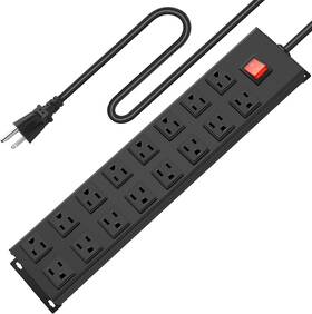 Cc15a-02-16-01p Hhsoet Metal 16 Outlet Mountable Power Strip Wall Mount Garage 6ft Black