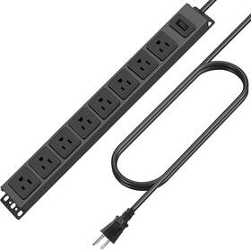 Px213-18 Hhsoet Magnetic Mount Power Strip 8 Outlet Mountable Socket 10ft Black