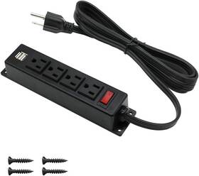 Emareg-1651 Hhxh Wall Mount Power Strip With 4 Outlet Mountable 2 Usb Ports
