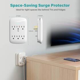 Hifind 445045178186 6-outlet Surge Protector Wall Mount Extender - 15a Etl Listed White