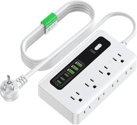 Hitrends 744759234438 Power Strip With Usb 6 Ft Surge Protector Flat Plug Extension Cord Wit