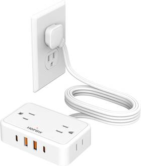 Hopow 445009221200 Flat Plug Extension Cord 6 Ft Ultra Thin Power Strip With 4 Ac Wide Spaced Outl