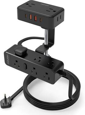 Hopow 445024994967 Dual Layer Desk Clamp Power Strip Desktop Edge Mount Charging Station With 13 O