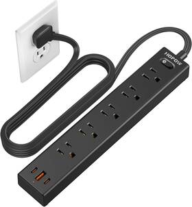 Hopow 711181400519 Flat Plug Power Strip 6 Ft Ultra Thin Extension Cord Surge Protector With 5 Ou