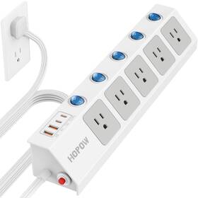 Ql560 Hopow Flat Plug Power Strip With Individual Switches 10 Ft Ultra Thin Extensi