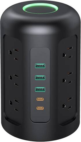 Hoyoki 734598417857 20w Usb C Power Strip 12 Ac 3 Usb-a 2 Usb-c Black Orange Green