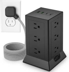 Q18-2m Hozzx Power Strip Tower With Multiple Outlets 6.5 Ft Extension Cord Black
