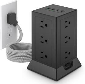 Q18-6 Hozzx Power Strip Tower With Multiple Outlets 6.5 Ft Extension Cord Black
