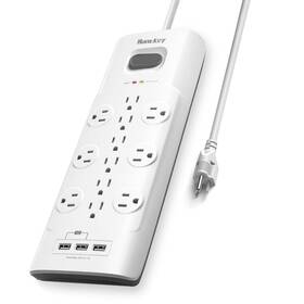 Smd127 Huntkey Surge Protector Power Strip 4000j 12 Outlet Extender With 3 Usb Ports