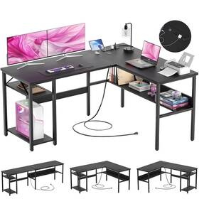 Hd-c5 Hyomdeck Reversible L Shaped Computer Desk With Power Outlets And Usb Charging Ports