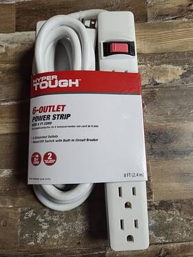 Hyper 970125300771 Tough 6 Outlet Power Strip With 8 Ft Cord White New