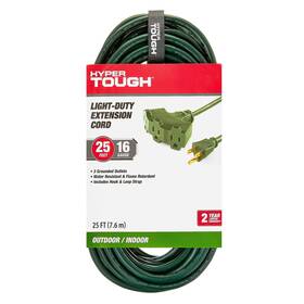 00003 Hyper Tough Super 25ft 16awg 3-plug Green 3-socket Outdoor Extension Cord