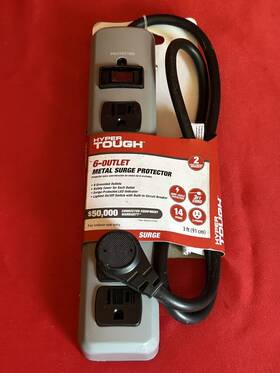 1080-joule Hyper Tough 082721406798 6-outlet 3ft Metal Surge Protection Gray B6