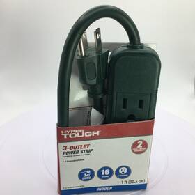 Hyper Tough 667673745371 3-outlet Power Strip Extension Cord 16g 1ft Green Grounded