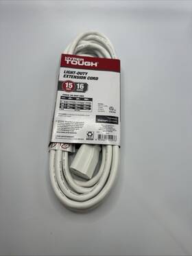 Hyper Tough 859627502976 Touch 15ft 16/3 Sjtow White Use Single Outlet Extension Cord 16-gauge New