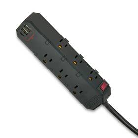 Hyper Tough 859627509647 6-outlet 3-usb Indoor Power Strip Black 6ft Cord 15 Amps