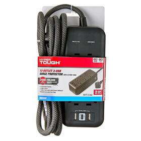 Wm-01209b Hyper Tough 12 Space Saving Outlet With 3-usb 2a 1c Fast Charger