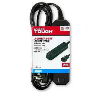 Wm-10309w Hyper Tough Indoor 3 Outlet 6ft. Surge Protector - Black
