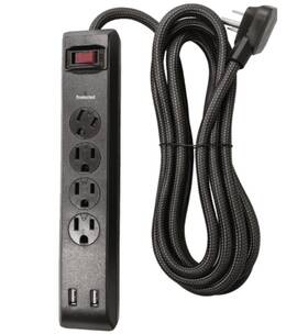 Wm-10404lbfp Hyper Tough Indoor 4-outlet 10-foot Surge Protector With 2 Usb Ports Black