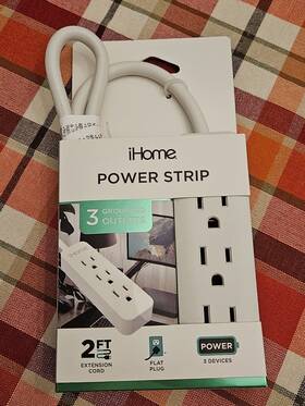 2ihac1488w0g7 Ihome Power Strip Mount On Wall 3 Outlet 2ft Extension Cord Powers Devices