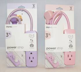 Ih-ct666pap Ihome 3 Foot Ac Outlets Power Strip Braided Nylon Cord Pink Purple Lot Of 2