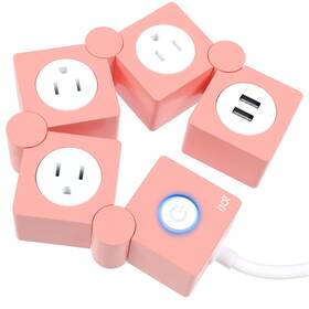 Ijoy 842700126174 Flexible Power Strip 3 Ac Outlets And 2 Usb Charging Ports With Pink Extension C